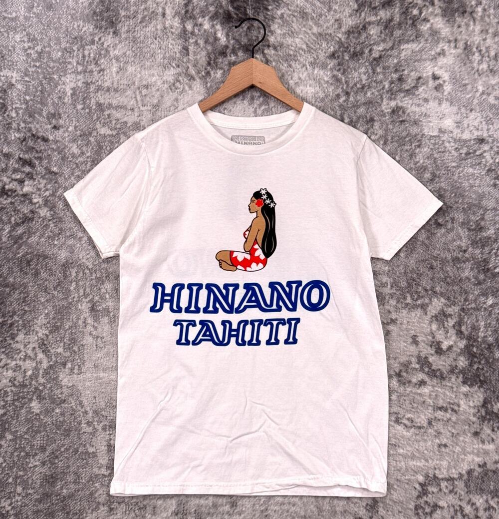Authentic Hinano Tahiti T Shirt Small Mens White Hawaiian Double Sided Graphic